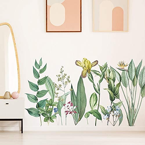 

plants wall decals green vine leaves wall stickers for living room, tropical leaf flowers wall posters peel and stick baseboard corner wallpaper for bedroom office