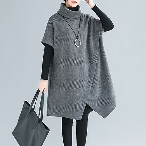 

Women's Sweater Dress Black Wine Army Green Short Sleeve Pure Color Patchwork Winter Fall Autumn Turtleneck Winter Dress Fall Dress L XL