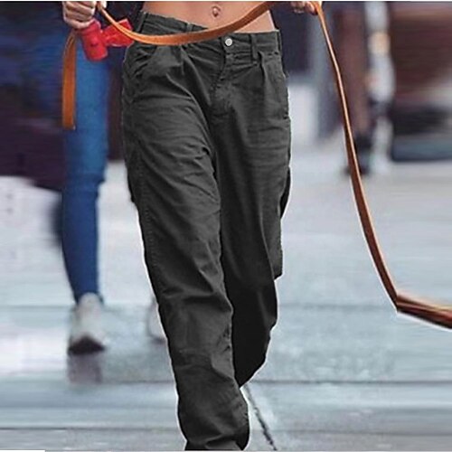 

Women's Basic Soft Chinos Slacks Classic Fashion Streetwear Full Length Pants Athletic Daily Inelastic Solid Colored Mid Waist Loose Blue Black Gray Army Green Khaki S M L XL XXL