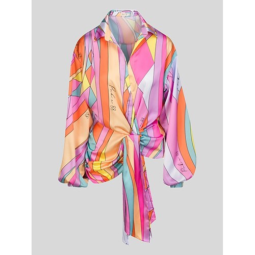 

Women's Plus Size Tops Shirt Stripes Patterned Long Sleeve Shirt Collar Sexy Hawaiian Daily Going out Polyester Autumn / Fall Fall Pink / Winter / #