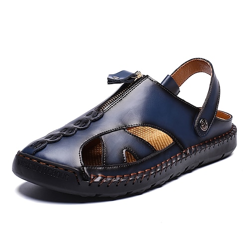 

Herre Sandaler Slingback sandaler Klassisk udendørs Læder Håndlavet Brug bevis Sort Brun Blå Forår Sommer