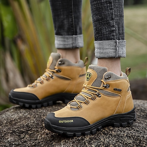 

Men's Boots Hiking Boots Sporty Casual Outdoor Daily Hiking Shoes PU Mid-Calf Boots Black Brown Fall Spring