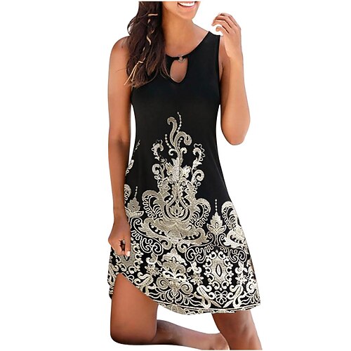

Women's A Line Dress Short Mini Dress Black Pink Fuchsia Gray Brown Yellow Sleeveless Floral Print Print Summer Round Neck Casual 2022 S M L XL XXL