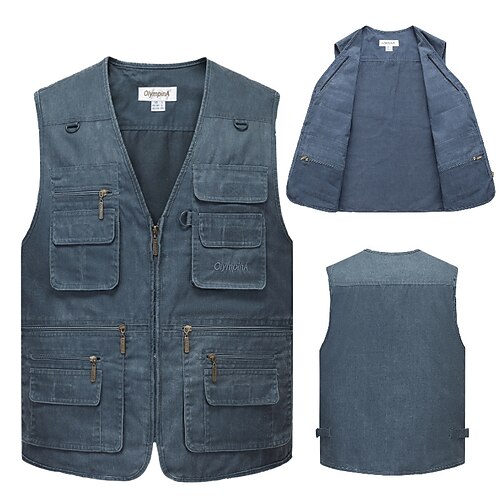 

Men's Fishing Vest Hiking Vest Military Tactical Jacket Sleeveless Outerwear Trench Coat Top Outdoor Thermal Warm Windproof Quick Dry Lightweight Autumn / Fall Spring Cotton Blue Skiing Ski