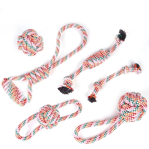 

Dog Chew Rope Toys Set of 4 Ropes - for Large Small Teething Pets All Puppy Breeds Aggressive Chewers 100% Cotton for Natural Floss with Ball Tough Teething Rope Tug-of-War & Fetching Bone