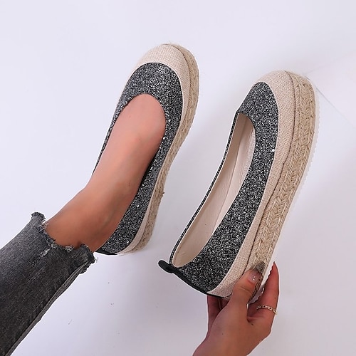 

Damen Flache Schuhe Espadrilles Übergrössen Runde Zehe Komfort PU Einfarbig Schwarz Weiß Beige