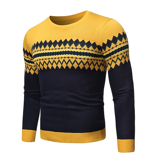 

Men's Sweater Pullover Sweater Jumper Knit Knitted Geometric Crew Neck Stylish Casual Daily Clothing Apparel Winter Fall Yellow Wine XXS XS S