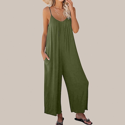 

Women's Spaghetti Strap Jumpsuit Sleevelss Pants Stretchy Comfy Summer Daily Office