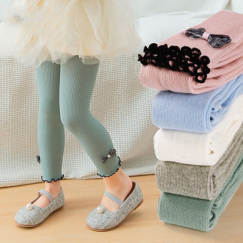 

Kids Girls' 1pc Tights Tea green Blue White Solid Color Ribbon bow Fall & Winter Casual Socks Daily Wear 1 year / Cotton