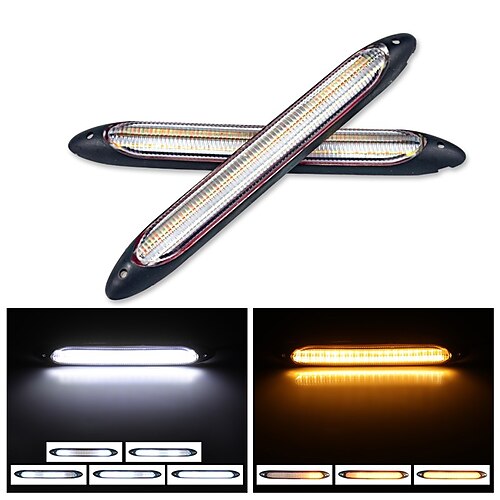 

2pcs Universal Car LED Daytime Running Light Scan Waterproof Headlight Strip Sequential Flow Yellow Turn Signal White DRL Light