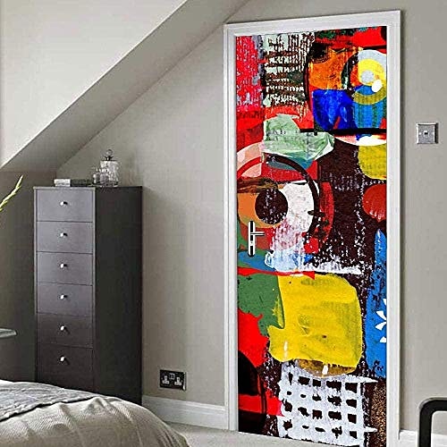 

77x200cm 3D Door Stickers Personality Graffiti Door Wallpaper Self-adhesive Door Poster Diy Self-adhesive Wall Mural Pvc Waterproof Wallpaper