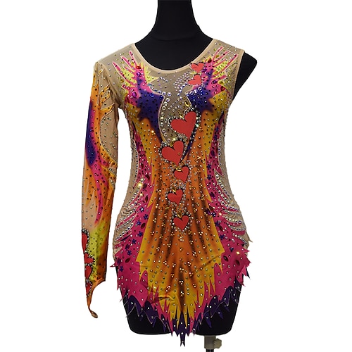 

Rhythmic Gymnastics Leotards Artistic Gymnastics Leotards Women's Girls' Leotard Spandex High Elasticity Handmade Long Sleeve Competition Dance Rhythmic Gymnastics Artistic Gymnastics Yellow