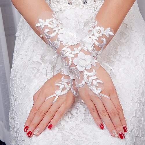 

Polyester Wrist Length Glove Stylish / Bohemian Style With Petal / Crystals / Rhinestones Wedding / Party Glove