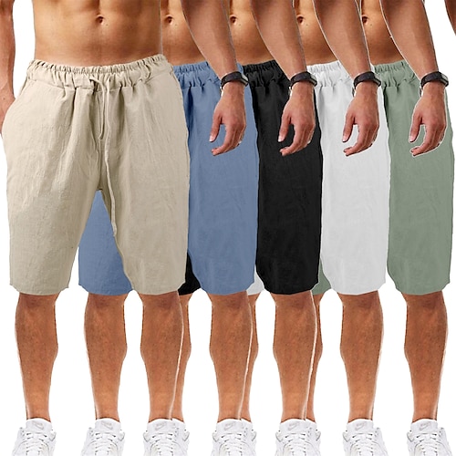 

Men's Linen Yoga Shorts Shorts Drawstring Bottoms Bermuda Shorts Moisture Wicking Quick Dry Breathable Solid Color White Black Blue Casual Yoga Fitness Gym Workout Summer Sports Activewear