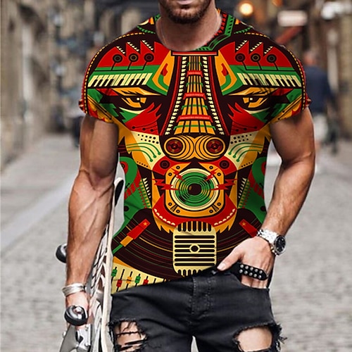 

Men's Unisex T shirt Tee Shirt Tee Tribal Graphic Prints Crew Neck Orange 3D Print Daily Holiday Short Sleeve Print Clothing Apparel Designer Casual Big and Tall / Summer / Summer