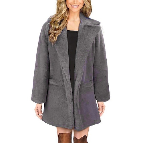 

Women's Faux Fur Coat Teddy Coat Long Pocket Asian Size Coat Black Fuchsia Camel Dark Gray Elegant & Luxurious Daily Fall Lapel Regular Fit S M L XL XXL 3XL