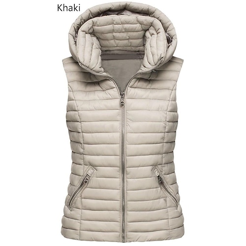

Women's Down Vest Hoodie Jacket Casual Daily Valentine's Day Spring Fall Regular Coat Standard Fit Warm Casual Jacket Sleeveless Solid Color Modern Style Navy White Black