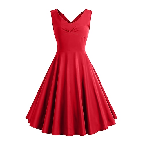 

vestidos de chá vintage femininos vestido bainha vestido swing vestido midi vermelho azul marinho sem mangas cor pura sem costas verão primavera decote em v vestido de festa vintage convidado de