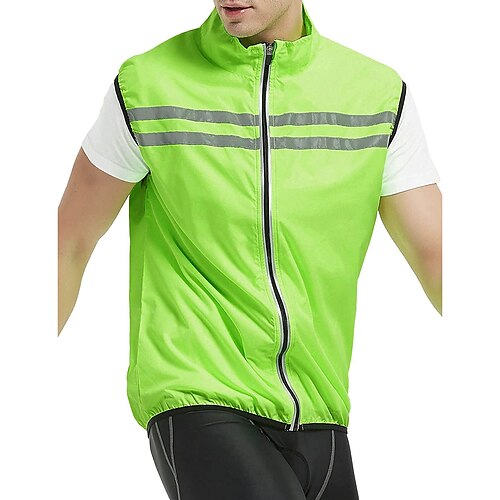 

Men's Cycling Vest Sleeveless Winter White Black Green Stripes Bike Vest / Gilet High Visibility Breathable Reflective Strips Back Pocket Polyester Spandex Sports Stripes Clothing Apparel