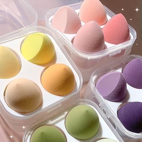 

4 Pieces Sponge for Makeup Beauty Blender with Box Foundation Powder Blush Make Up Tool Kit Beauty Egg Makeup Sponge Cosmetic Puff Holder