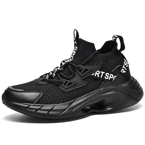 

Men's Trainers Athletic Shoes Sporty Outdoor Athletic Running Shoes Walking Shoes Mesh Tissage Volant Breathable Shock Absorbing Wear Proof Black White Fall Spring