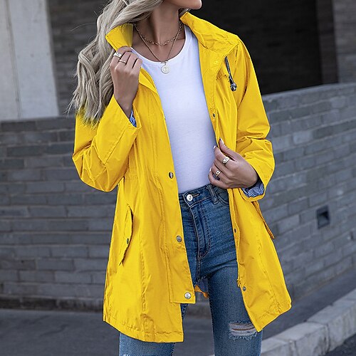 

Women's Hoodie Jacket Windproof Warm Casual Daily Valentine's Day Drawstring Zipper Turndown Basic Casual Solid Color Regular Fit Outerwear Long Sleeve Fall Green Black Blue S M L XL XXL