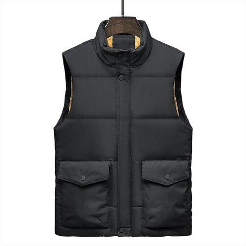 

Men's Fishing Vest Quilted Puffer Vest Down Vest Down Winter Outdoor Thermal Warm Windproof Quick Dry Lightweight Outerwear Winter Jacket Trench Coat Skiing Ski / Snowboard Fishing Grey White Black
