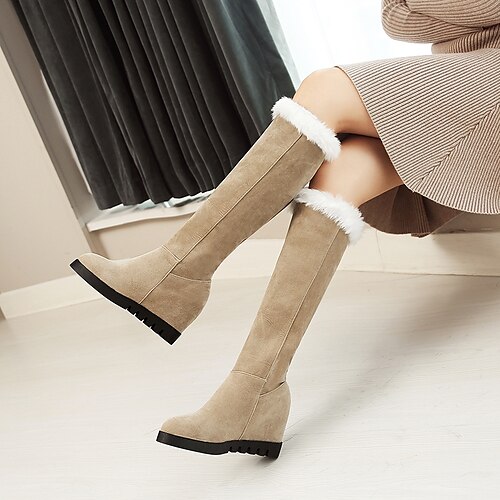 

Women's Boots Snow Boots Knee High Boots Hidden Heel Round Toe PU Loafer Solid Colored Beige