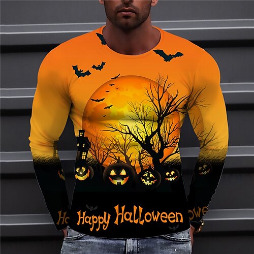

Men's Unisex Tee T shirt Tee Shirt 3D Print Graphic Prints Pumpkin Crew Neck Halloween Daily Print Long Sleeve Tops Casual Designer Big and Tall Orange
