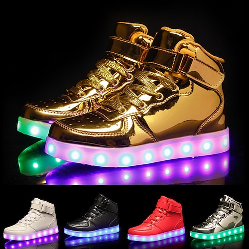 

Men's Sneakers LED Shoes Light Up Shoes Skate Shoes High Top Sneakers Walking Sporty Casual School Outdoor Dailywear PU Breathable Wear Proof Lace-up Magic Tape Black White Silver Summer