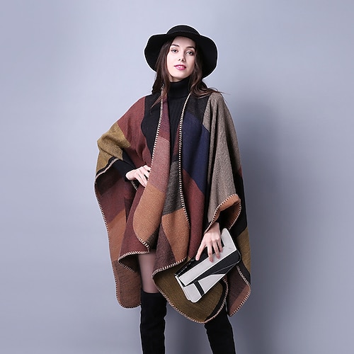 

Winter Warm Scarf Plaid Ponchos Capes For Women Oversized Shawls Wraps Soft Female Travel Ethnic Style Thickened Cloak 1pcs