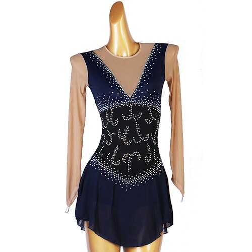 

Figure Skating Dress Crystals / Rhinestones Women's Girls' Training Performance Long Sleeve High Mesh Spandex