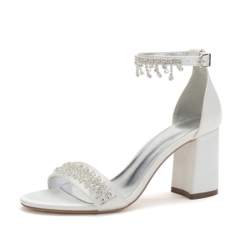 

Femme Chaussures de mariage Mariage Chaussures de mariée Strass Gland Talon Bottier Talon à bride cheville Bout ouvert Satin Lanière de cheville Couleur Pleine Vert et Bleu Noir Blanche