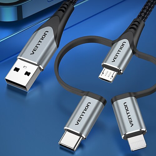 

VENTION MFi Certified Multi Charging Cable 1.6ft 3.3ft 4ft USB A to Type C / Micro / IP 2.4 A Charging Cable Fast Charging Nylon Braided 3 in 1 For Samsung Xiaomi Huawei Phone Accessory
