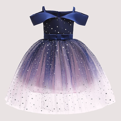 Kids Little Girls' Dress Polka Dot Galaxy Flower Sequins Bow Wine Knee-length Sleeveless Cute Dresses Regular Fit