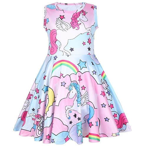 

Kids Girls' Dress Unicorn A Line Dress Midi Dress Daily Print Sleeveless Cute Dress 2-8 Years Summer Pink