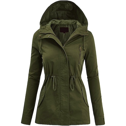 

Women's Safari Military Anorak Jacket with Hood Drawstring Hoodie Jacket Lightweight Zip Up Jacket Windbreaker Casual Coat Top Winter Outerwear Outdoor Thermal Warm Windproof Camping Fishing Climbing