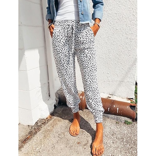 

Women's Joggers Cargo Pants Cotton Blend Green Gray White Mid Waist Streetwear Chino Casual Weekend Micro-elastic Full Length Comfort Leopard S M L XL XXL / Loose Fit