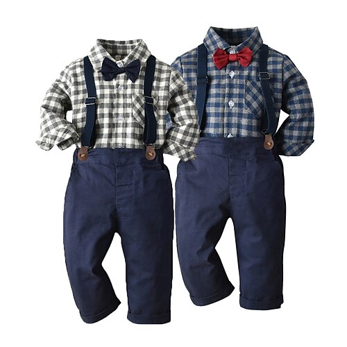 

Costume et Blazer Ensemble de Vêtements Garçon Enfants 2 Pièces Manches Longues Vert Blanche Orange Tartan Noeud Imprimer Coton Plein Air Décontracté / Quotidien Frais Doux Style de rue Normal 1-5 ans