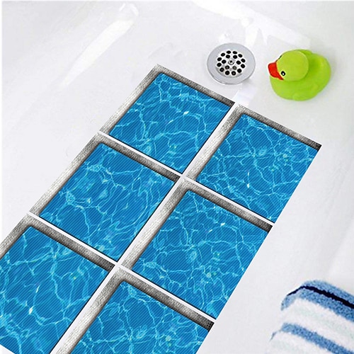 

6 PCS 3D Blue Water Ripple Waterproof Twill Floor Sticker Bathtub Anti-slip Mat Waterproof Bathtub Self-adhesive Paper