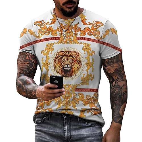 

Men's T shirt Tee Shirt Tee Graphic Lion Crew Neck Green White Black 3D Print Plus Size Casual Daily Short Sleeve Clothing Apparel Basic Designer Slim Fit Big and Tall / Summer / Summer