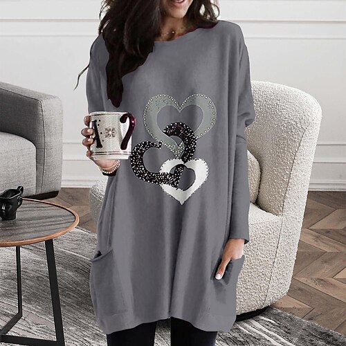 

Women's T Shirt Dress Tee Dress Black Blue Purple Long Sleeve Pocket Winter Fall Autumn Crew Neck Winter Dress Fall Dress Loose Fit S M L XL XXL 3XL