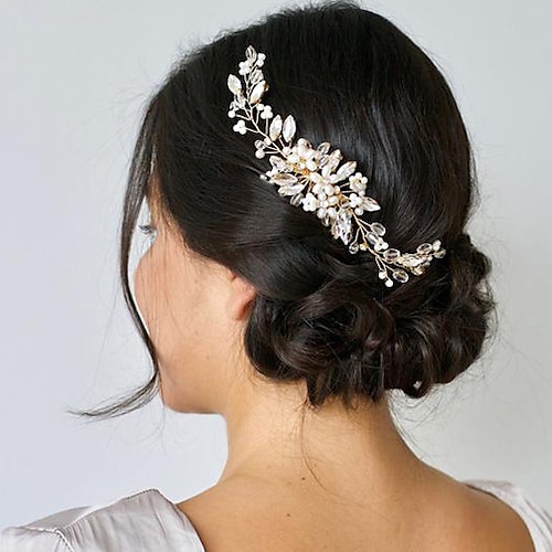 

Hair Combs Flowers Headdress Alloy Wedding Special Occasion Rhinestone With Imitation Pearl Headpiece Headwear