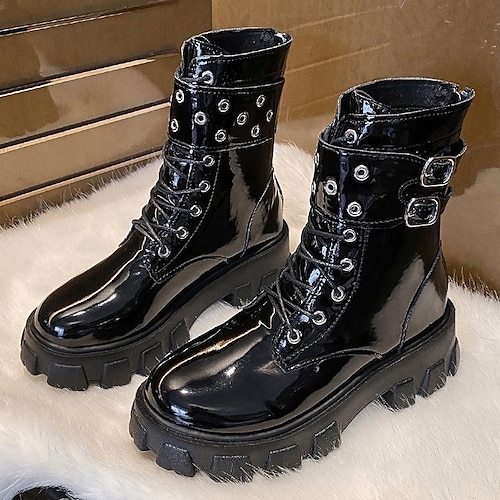

Women's Boots Combat Boots Goth Boots Booties Ankle Boots Round Toe PU Solid Colored Black White