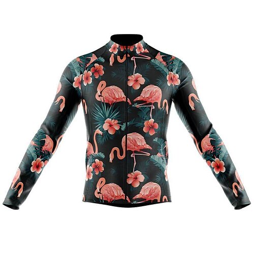 

21Grams Men's Cycling Jersey Long Sleeve Bike Top with 3 Rear Pockets Mountain Bike MTB Road Bike Cycling Breathable Quick Dry Moisture Wicking Reflective Strips Black Flamingo Floral Botanical