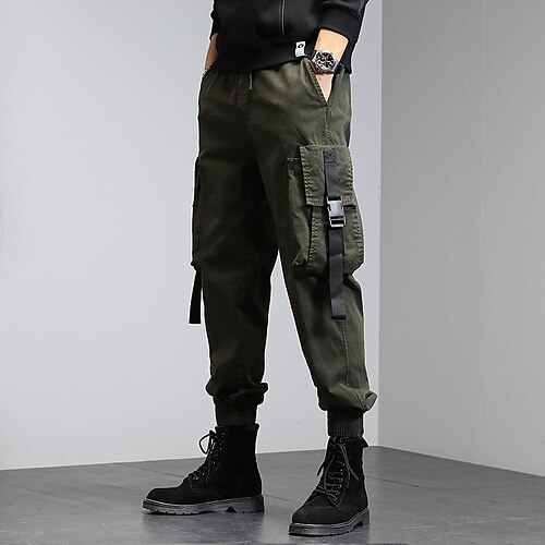 

Men's Cargo Pants Trousers Work Pants Drawstring Elastic Waist Multi Pocket Solid Colored Comfort Breathable Casual Daily Streetwear Sports Fashion Green Khaki Micro-elastic / Elasticity