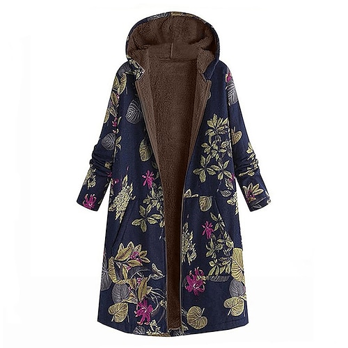 

Women's Plus Size Teddy Coat Winter Coat Warm Pocket Floral Outdoor Causal Long Sleeve Hoodie Regular Winter Fall Fuchsia Dark Blue Orange XL XXL 3XL 4XL 5XL