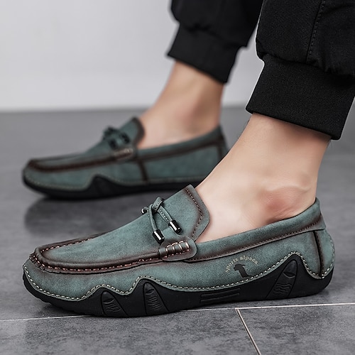 

Men's Loafers Slip-Ons Moccasin Comfort Shoes Business Casual Daily Office Career Walking Shoes Leather Breathable Light Brown Black Green Summer Spring