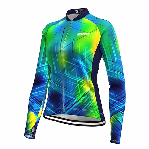 

21Grams Women's Cycling Jersey Long Sleeve Bike Top with 3 Rear Pockets Mountain Bike MTB Road Bike Cycling Breathable Quick Dry Moisture Wicking Reflective Strips Blue Color Block Geometic Polyester
