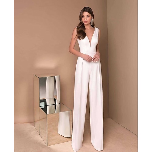 

Women's Sophisticated Party 2022 White Black Jumpsuit Solid Color